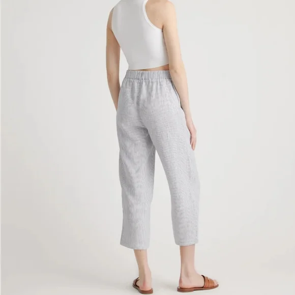 Quince Women's 100% Linen European Cropped Pinstripe Pants. Sz L Lagenlook - Picture 2 of 9